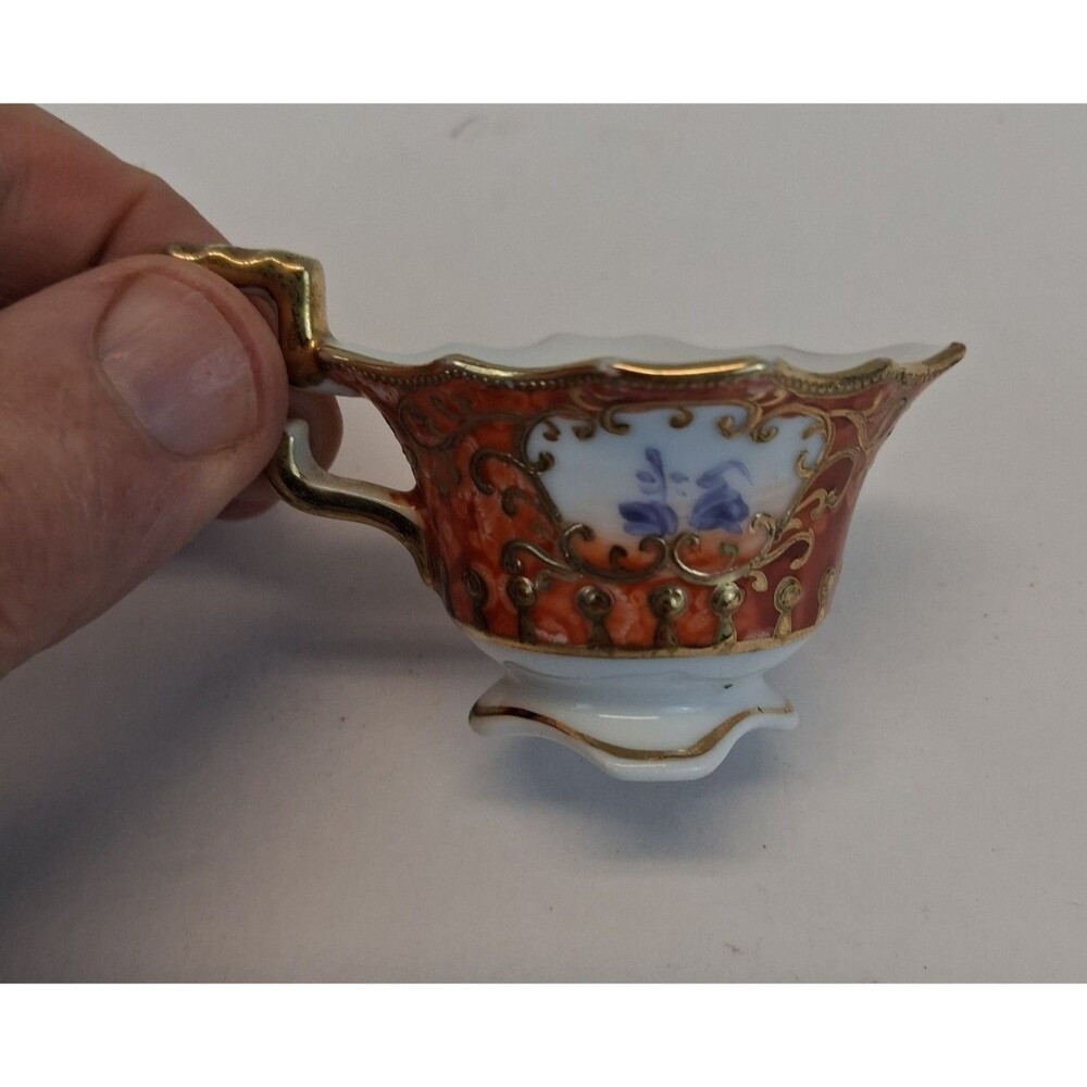 VTG  Japan Hand Painted Miniature Cup Saucer Red Gold Floral Porcelain 1920s-30s - Picture 4 of 12